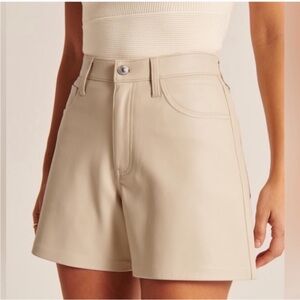Abercrombie & Fitch High-Rise Cream Leather Dad Shorts